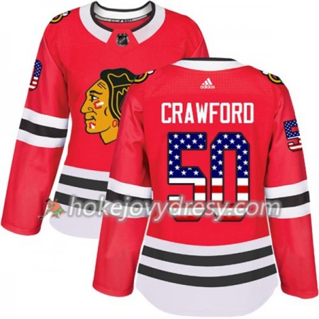 Dámské Hokejový Dres Chicago Blackhawks Corey Crawford 50 2017-2018 USA Flag Fashion Černá Adidas Authentic